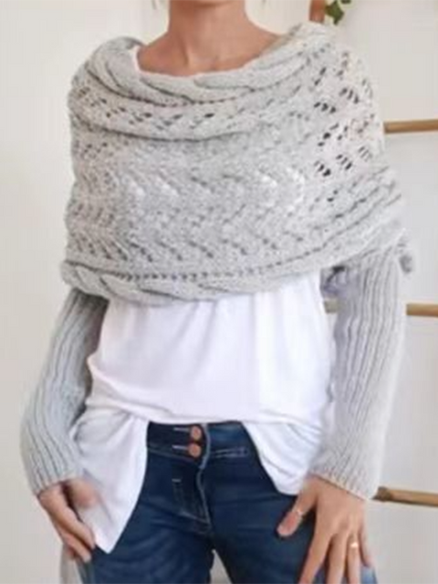 Multifunctional Long-sleeved Hollow Knitted Shawl
