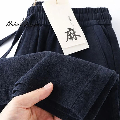 Women's Breathable Elastic Pocket Lazy Casual Cotton And Linen Loose Pants