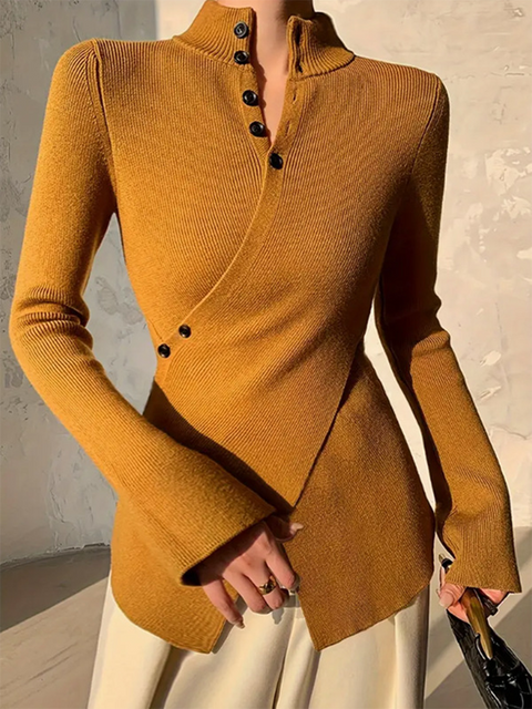 Stand Collar Cross Button Sweater Top