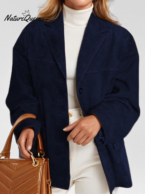 Women's Solid Color Casual Retro Loose Pocket Long Sleeve Suit Coat