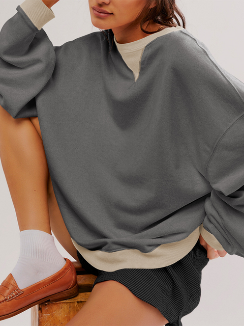 Women's Casual Contrast Color Long-sleeved Sweatshirt