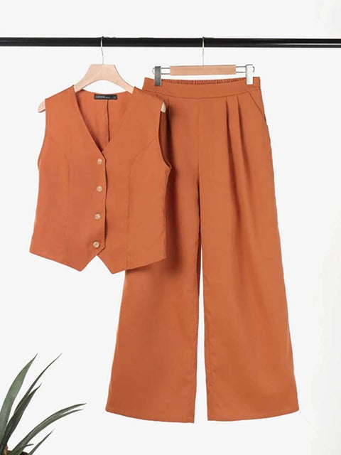 Women's Solid Color Casual Loose Stylish Vest Pants Suit