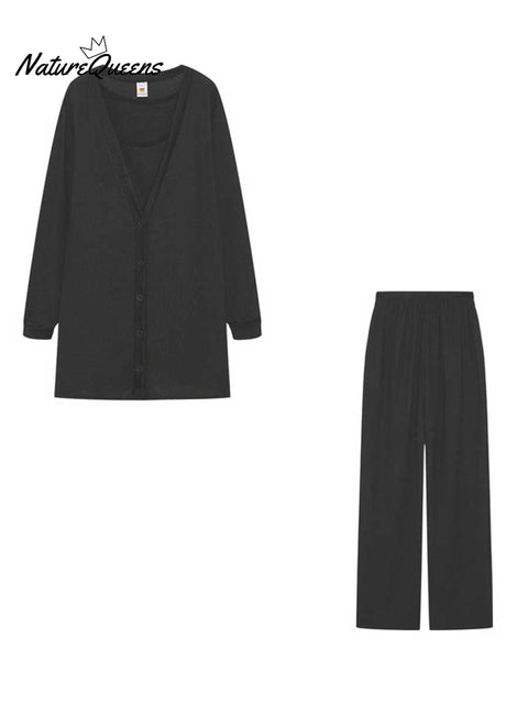 Women's Solid Color Casual Elegant Knitted Three-piece Jacket Vest Pants Set