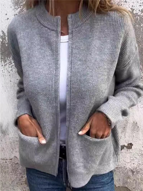 Women's Zippered Knit Pocket Jacket