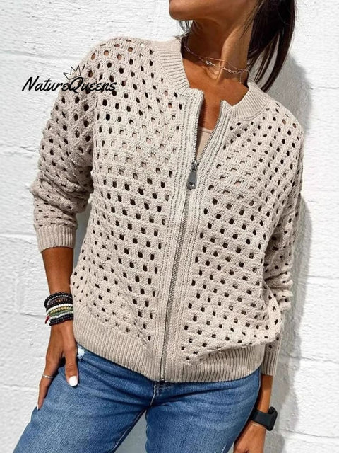 Women's Open-knit Zip-up Casual Jacket