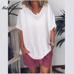 Solid color loose short-sleeved casual cotton and linen T-shirt