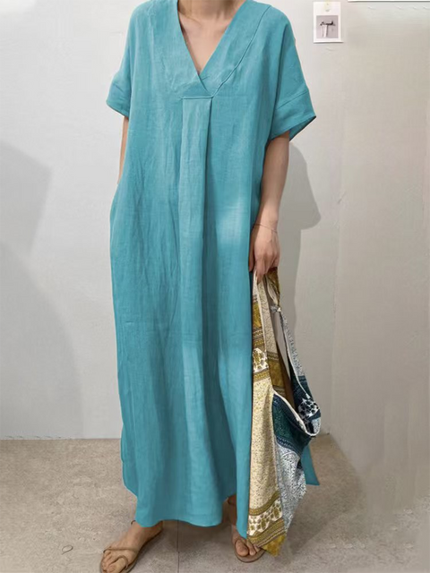 Women's V-neck Solid Color Loose Dress