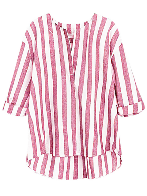 Women's Two-tone Striped Cotton and Linen Top