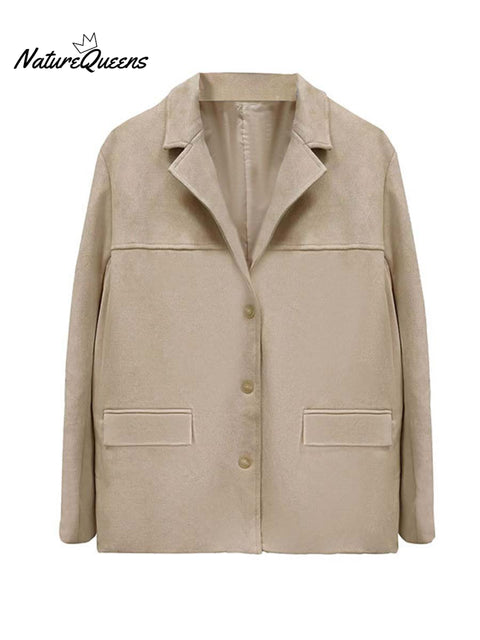 Women's Solid Color Casual Retro Loose Pocket Long Sleeve Suit Coat