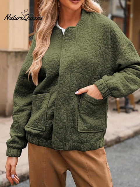 Women's Solid Color Casual Cardigan Textured Long Sleeve Coat