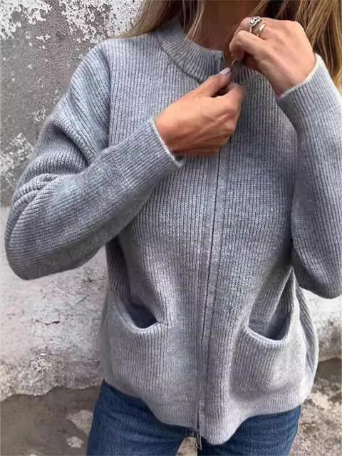 Women's Zippered Knit Pocket Jacket