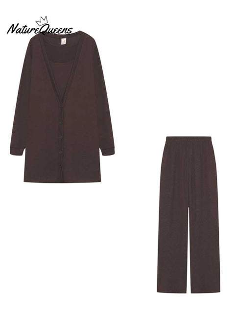 Women's Solid Color Casual Elegant Knitted Three-piece Jacket Vest Pants Set