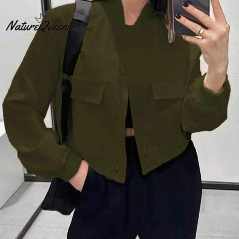 Women's Solid Color Casual Retro Loose Pocket Long Sleeve Suit Coat