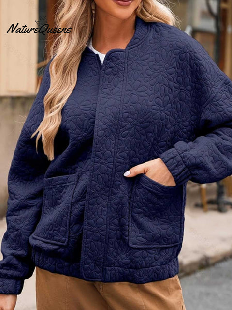 Women's Solid Color Casual Cardigan Textured Long Sleeve Coat