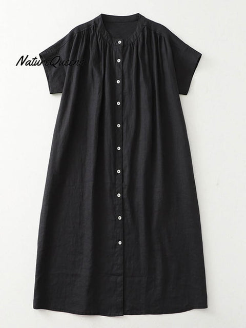 Women's Solid Color Loose Stylish Casual Cotton And Linen Dress