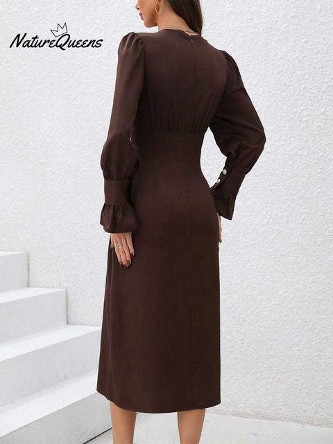 Women's Solid Color Elegant V-neck Shirt Dress