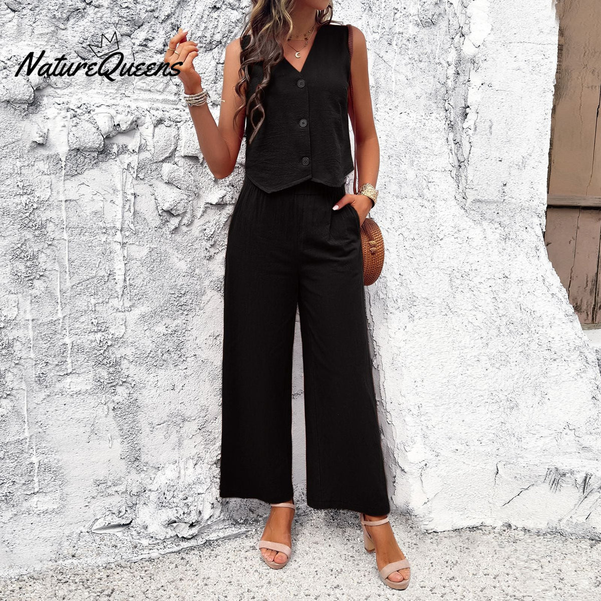 Spring and summer casual solid color vest suit