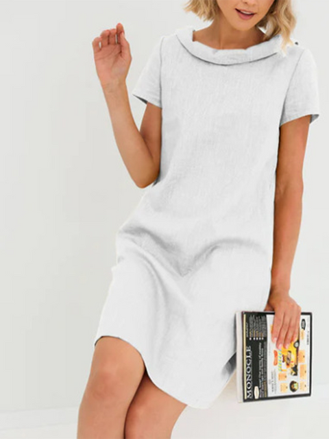 Retro Swing Collar Bowknot Cotton and Linen Dress