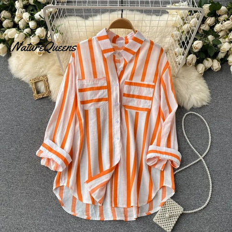 Vertical striped multicolor shirt jacket