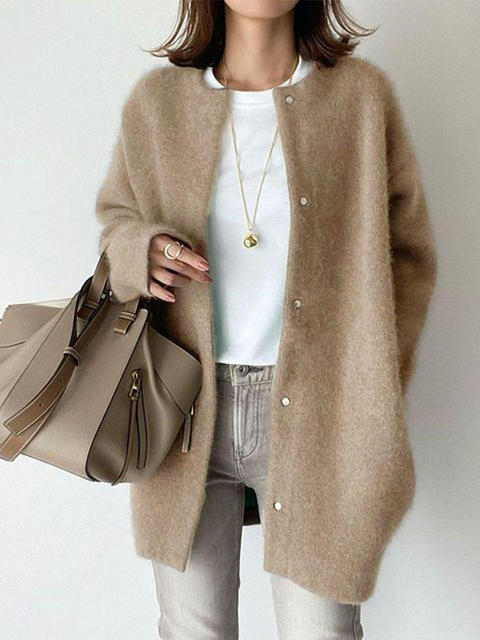 Button Loose Sweater Jacket
