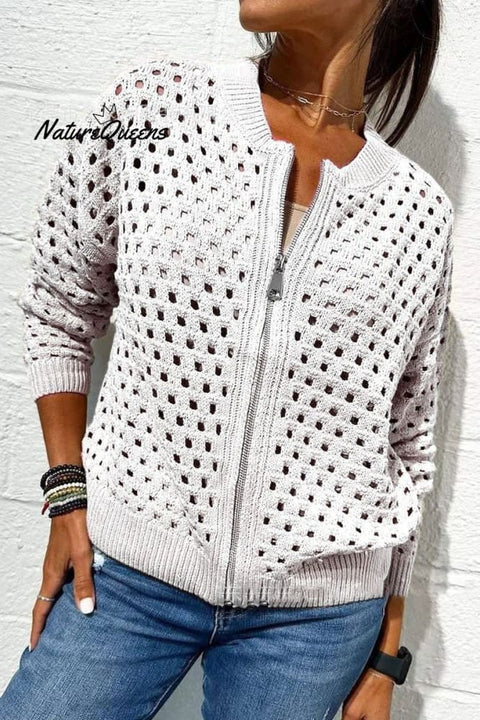 Women's Open-knit Zip-up Casual Jacket