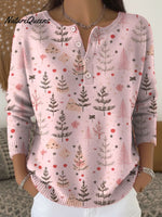 Women's Christmas Tree Art Print Buttoned Cardigan Sweater