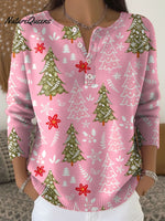 Women's Christmas Tree Pattern Art Print Buttoned Cardigan Sweater