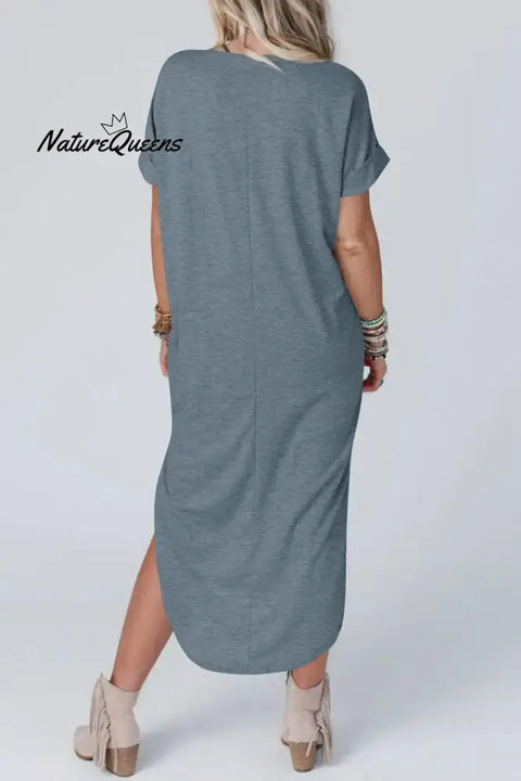 Serena ¨C Elegant Cotton Linen V-Neck Dress