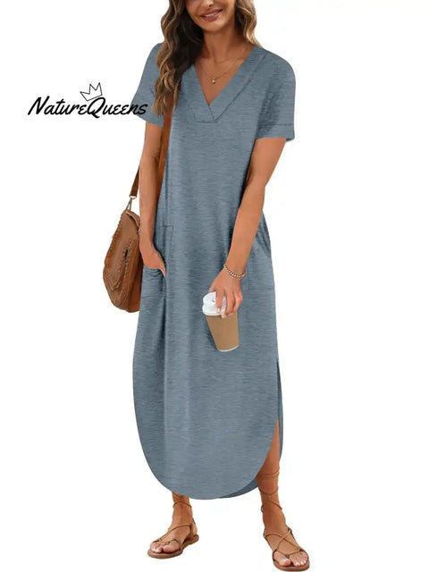 Serena ¨C Elegant Cotton Linen V-Neck Dress