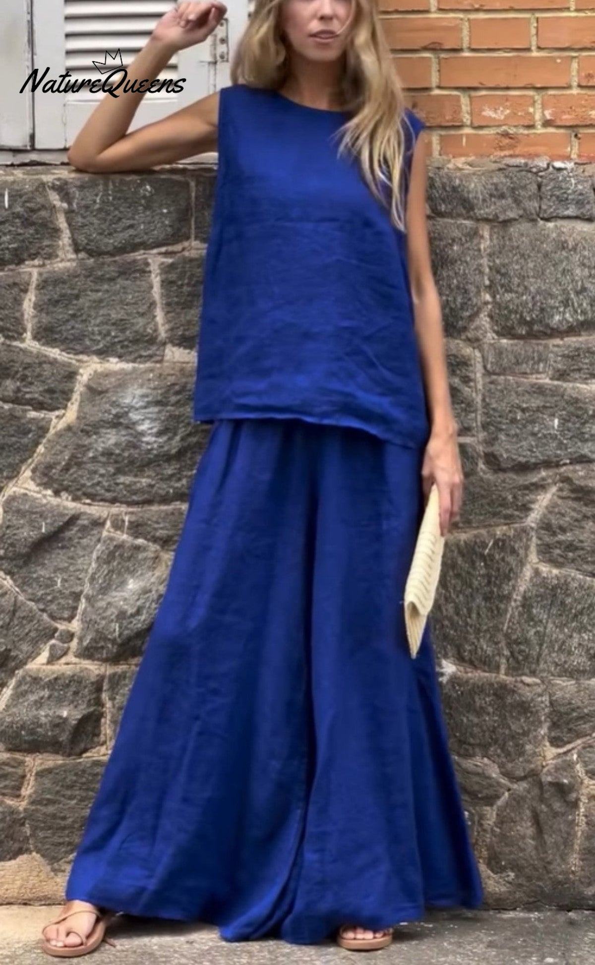 Women's Solid Color Casual Loose Stylish Sleeveless Top Pants Two Piece Suit