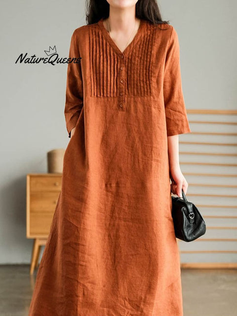 Women's Solid Color Loose Stylish Casual V-neck Long Dress