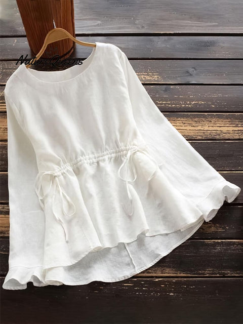 Women's Solid Color Stylish Loose Casual Cotton And Linen Shirt