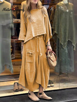 Women's Solid Color Casual Loose Elegant Stylish Skirt Two Piece Suit