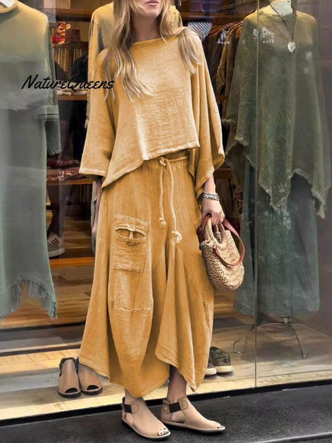 Women's Solid Color Casual Loose Elegant Stylish Skirt Two Piece Suit