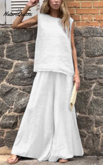 Women's Solid Color Casual Loose Stylish Sleeveless Top Pants Two Piece Suit
