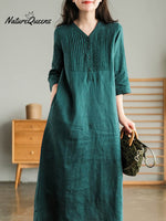 Women's Solid Color Loose Stylish Casual V-neck Long Dress
