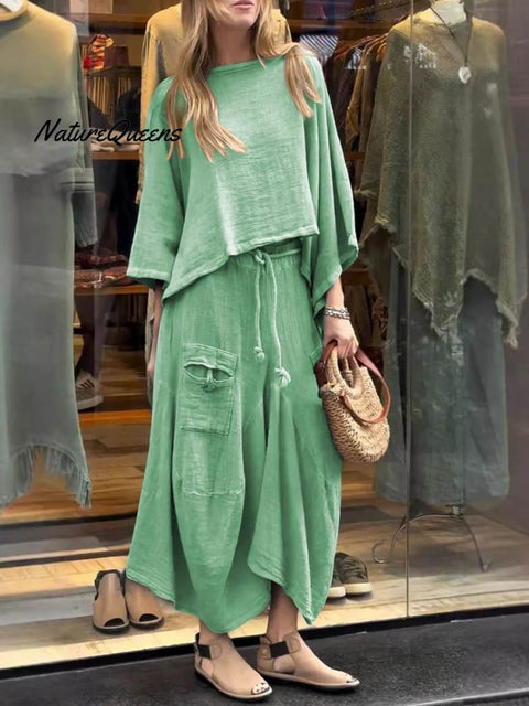 Women's Solid Color Casual Loose Elegant Stylish Skirt Two Piece Suit