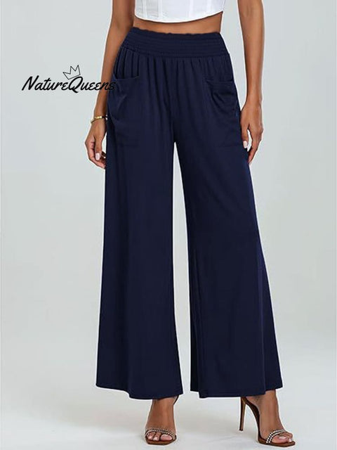 Women's Stylish High-waisted Loose Solid Color Casual Pockets Pants