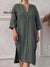 Women's Loose Stylish Solid Color Round Neck Button Cotton Linen Long Dress