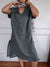 Women's Short Sleeve Loose Stylish Solid Color Cotton And Linen Slit Long Dress