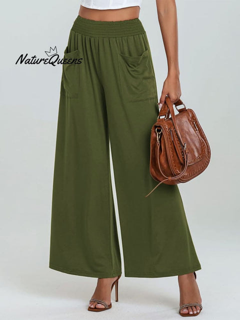Women's Stylish High-waisted Loose Solid Color Casual Pockets Pants
