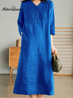 Women's Solid Color Loose Stylish Casual V-neck Long Dress