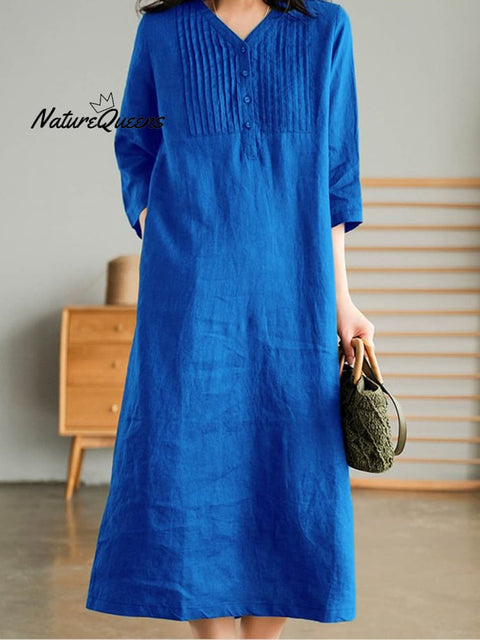 Women's Solid Color Loose Stylish Casual V-neck Long Dress