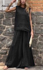 Women's Solid Color Casual Loose Stylish Sleeveless Top Pants Two Piece Suit