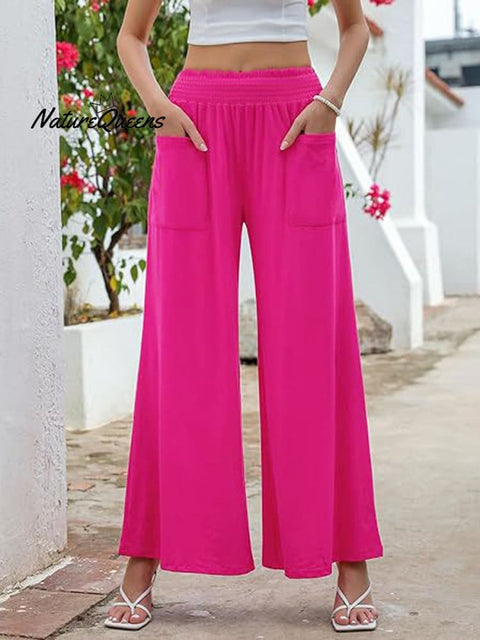 Women's Stylish High-waisted Loose Solid Color Casual Pockets Pants