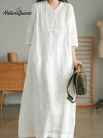 Women's Solid Color Loose Stylish Casual V-neck Long Dress