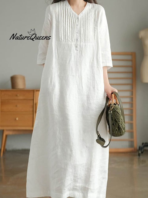 Women's Solid Color Loose Stylish Casual V-neck Long Dress