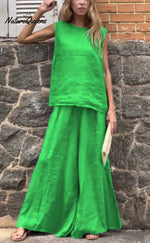 Women's Solid Color Casual Loose Stylish Sleeveless Top Pants Two Piece Suit