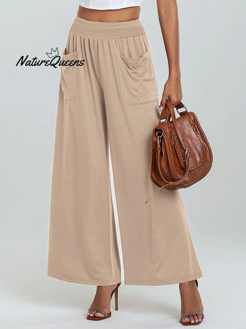Women's Stylish High-waisted Loose Solid Color Casual Pockets Pants