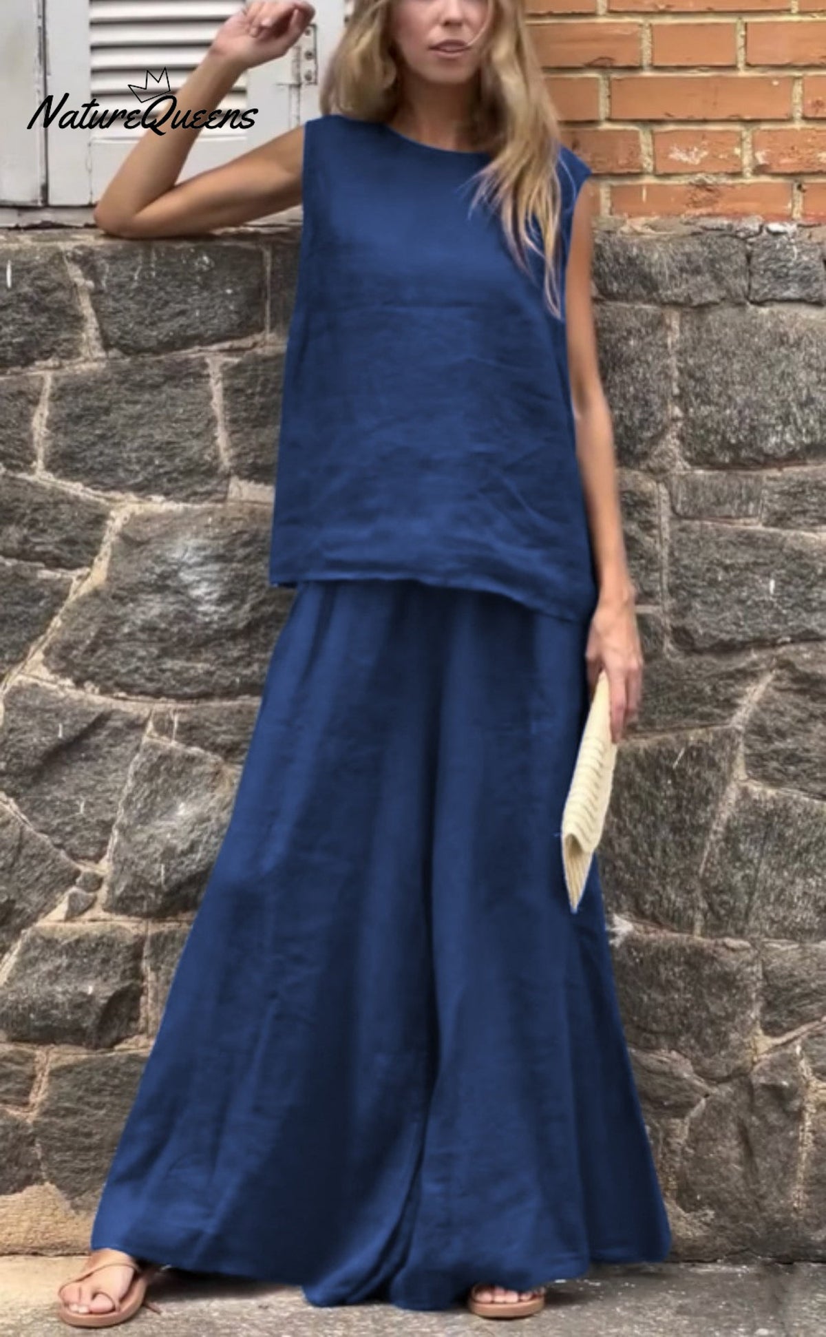 Women's Solid Color Casual Loose Stylish Sleeveless Top Pants Two Piece Suit